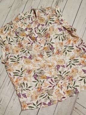 lovestitch Arden Floral Button-Front Top in Cream, Yellow & Purple
